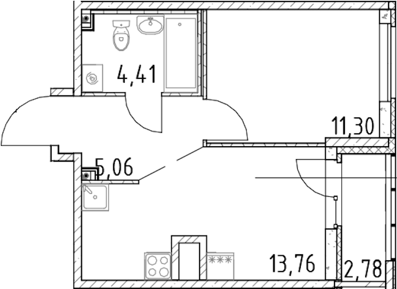 1-комнатная квартира 34.53 м², 15/23 эт., ЖК «Город Первых»